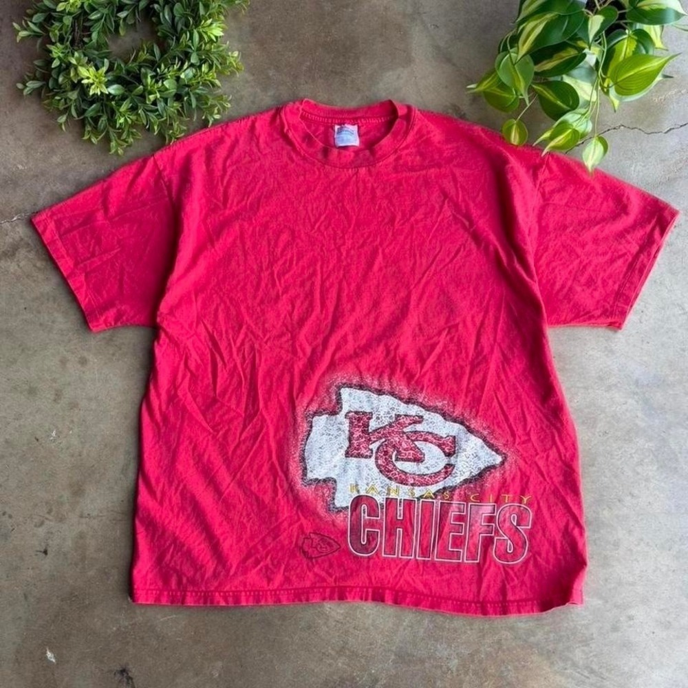 Vintage 90s Kansas City Chiefs big logo red cotton t-shirt Men's Size XXL